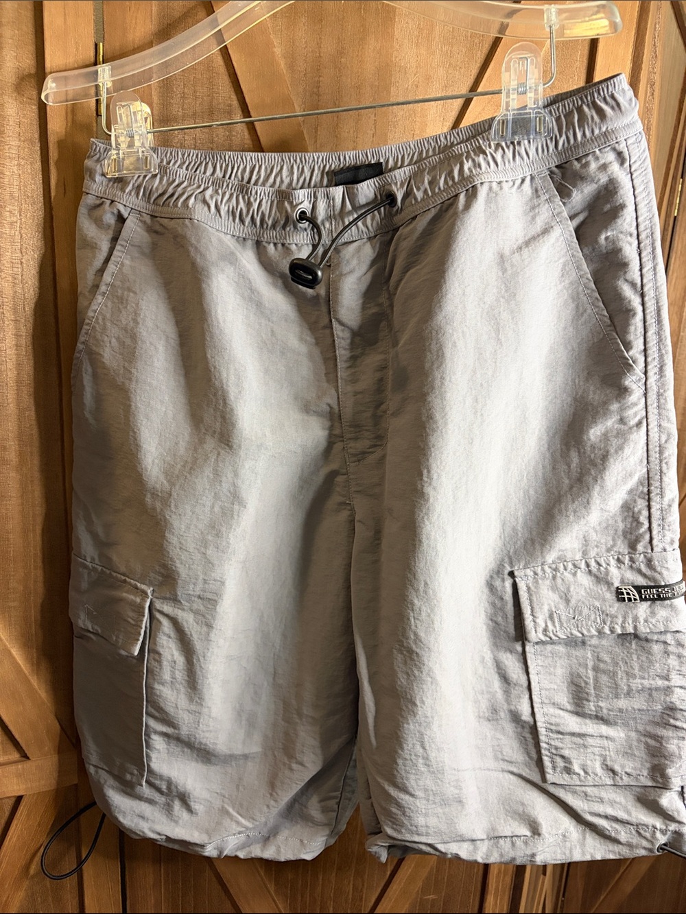 GUESS JEANS Vintage Style Grey Nylon Cargo Shorts Drawstring SIZE SMALL